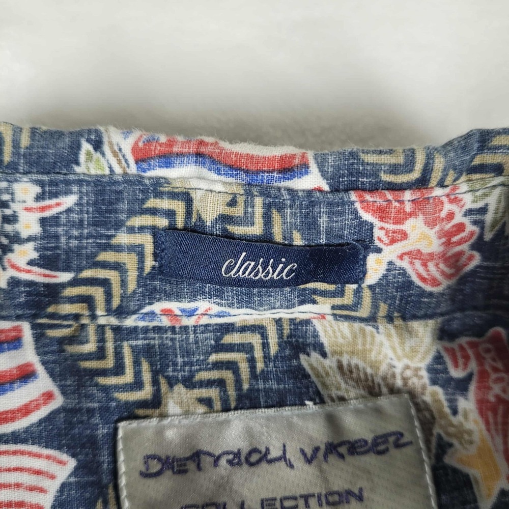 Reyn Spooner Dietrich Varez 1/4 Button Up Shirt Men's XL Blue Eagle Floral Flags - Picture 6 of 8